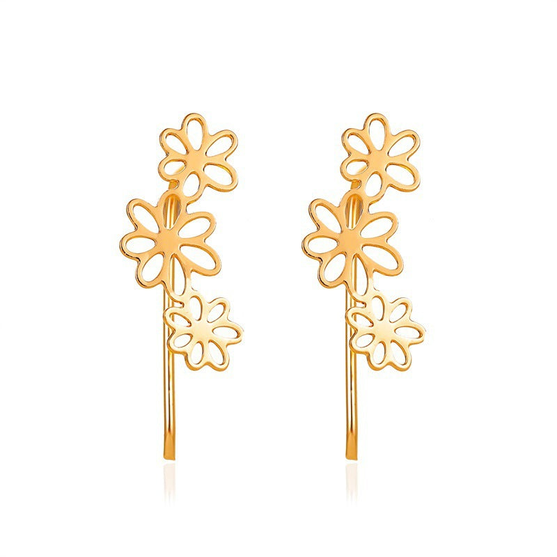 Simple Hollow Flower Ear Clip Earrings - Minimalist Floral Design Jewelry
