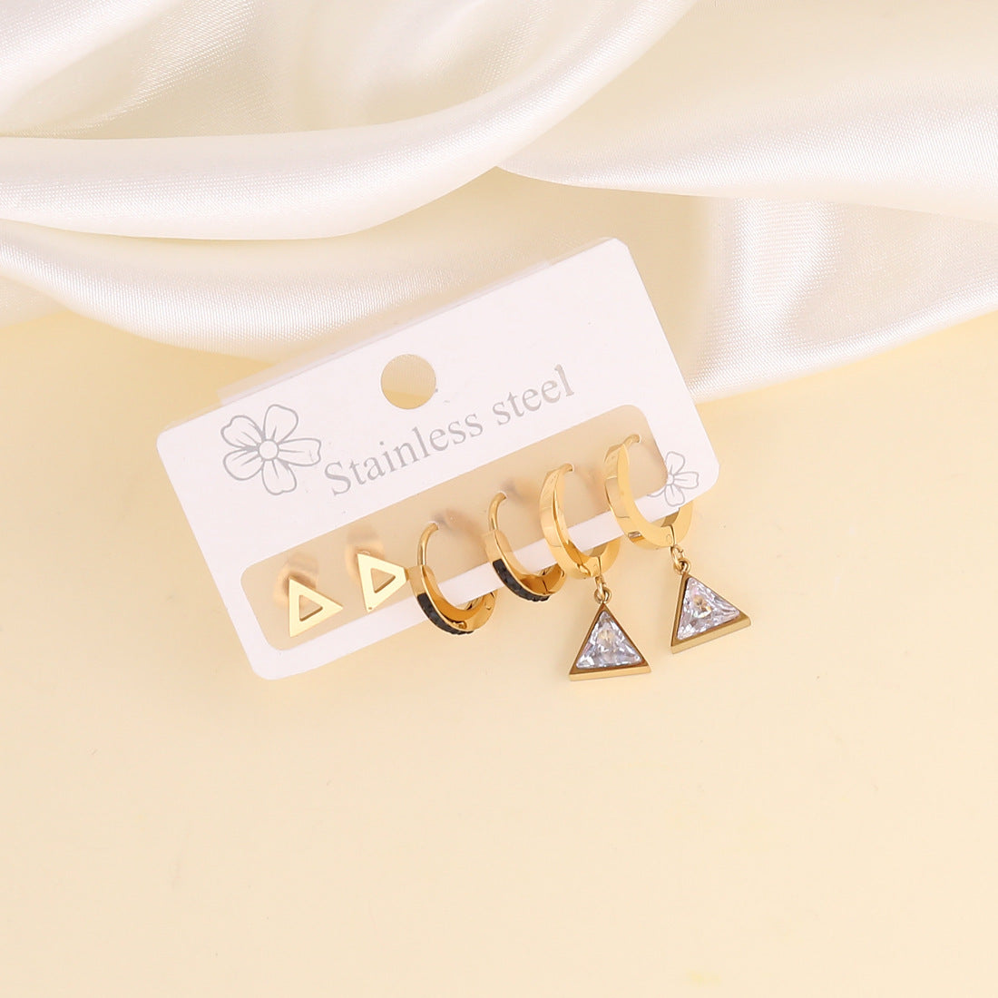 Stainless Steel Bear Heart Moon Star Earrings Set