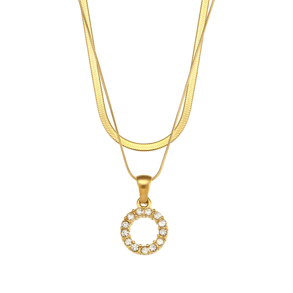 18K Gold Plated Double-Layer Zircon Letter Stainless Steel Necklace