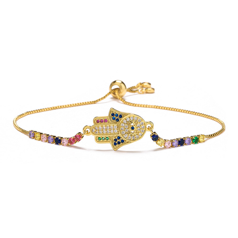 Hand of Fatima Gold Plated Zircon Geometric Bracelet for Women