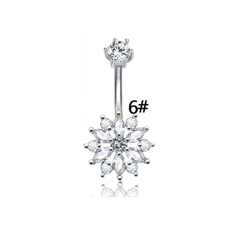 Elegant Zircon Snowflake & Teardrop Belly Ring - Stainless Steel & White Gold Plated