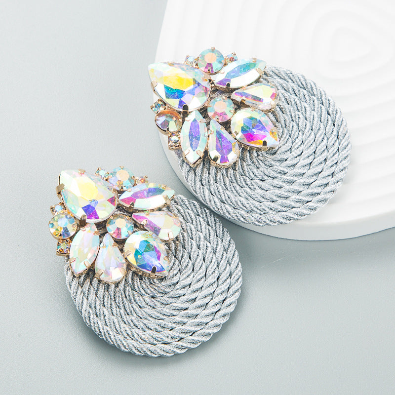 Fashion Geometric Glass Crystal Braided Statement Earrings