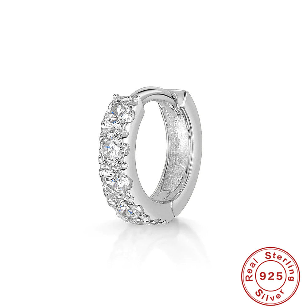 Retro Sterling Silver Zircon Inlay Hoop Earrings