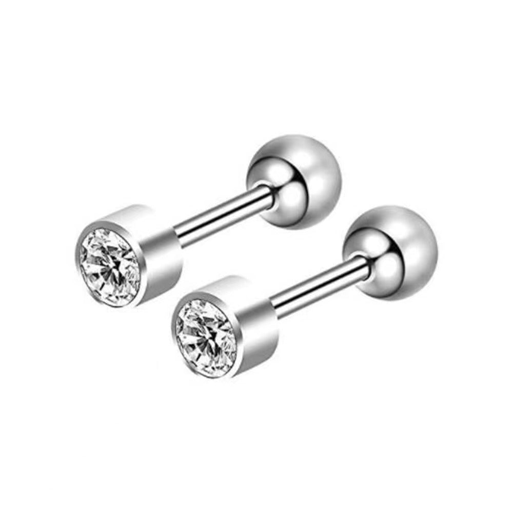 Geometric Stainless Steel Zircon Inlay Ear and Lip Stud Set