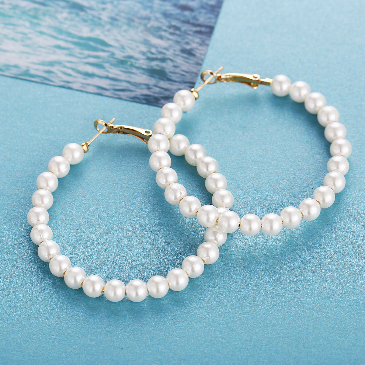 Unisex Geometric Alloy Artificial Pearl Hoop Earrings