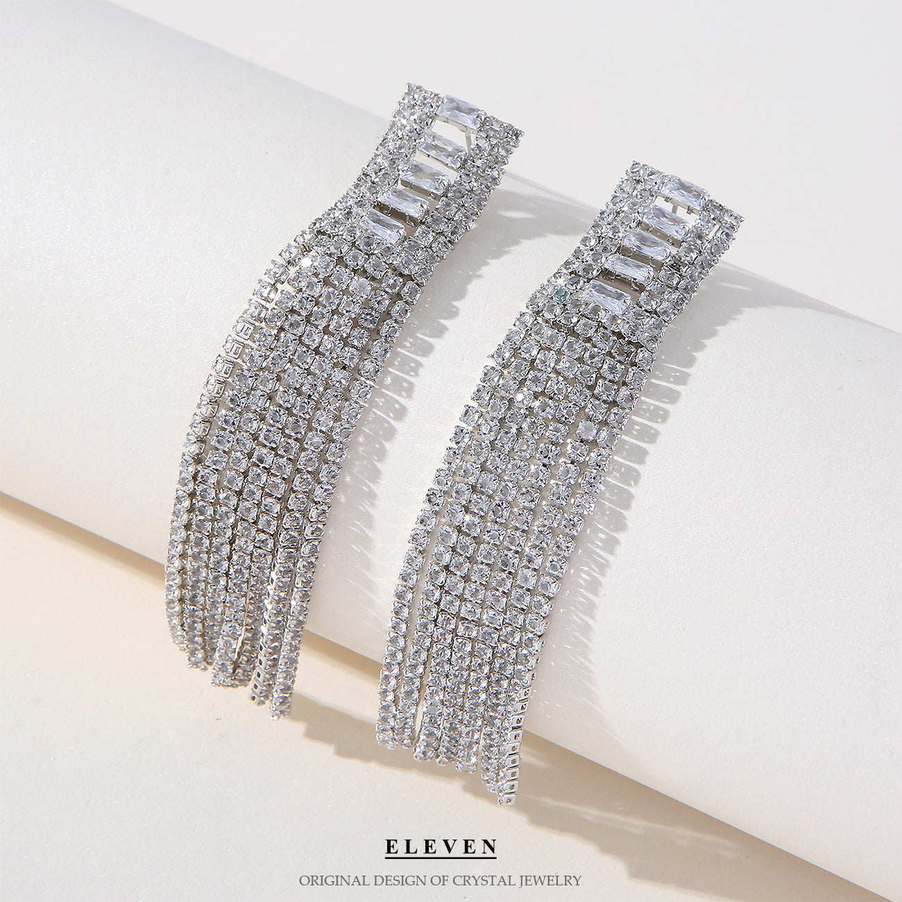 Elegant Zircon Rhinestone Tassel Chain Drop Earrings for Women