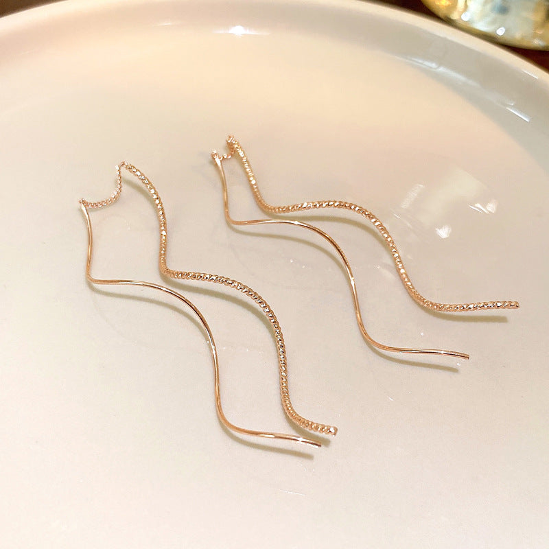 Elegant 26 English Letters Pendant Necklace & Gold Plated Wave Tassel Earrings Set for Women