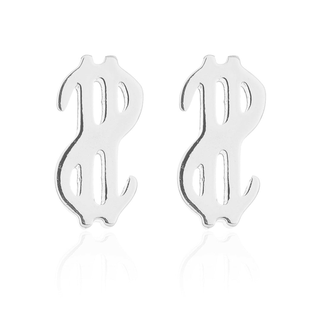 Simple Style Stainless Steel Cat Elephant Dollar Symbol Hollow Out Stud Earrings