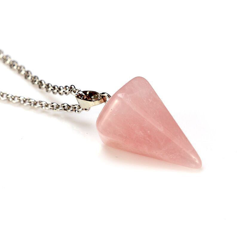 Hexagonal Cone Natural Stone Crystal Pendant Necklace