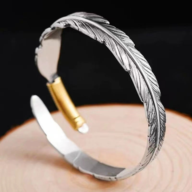 Vintage Feather Alloy Asymmetrical Unisex Cuff Bracelet
