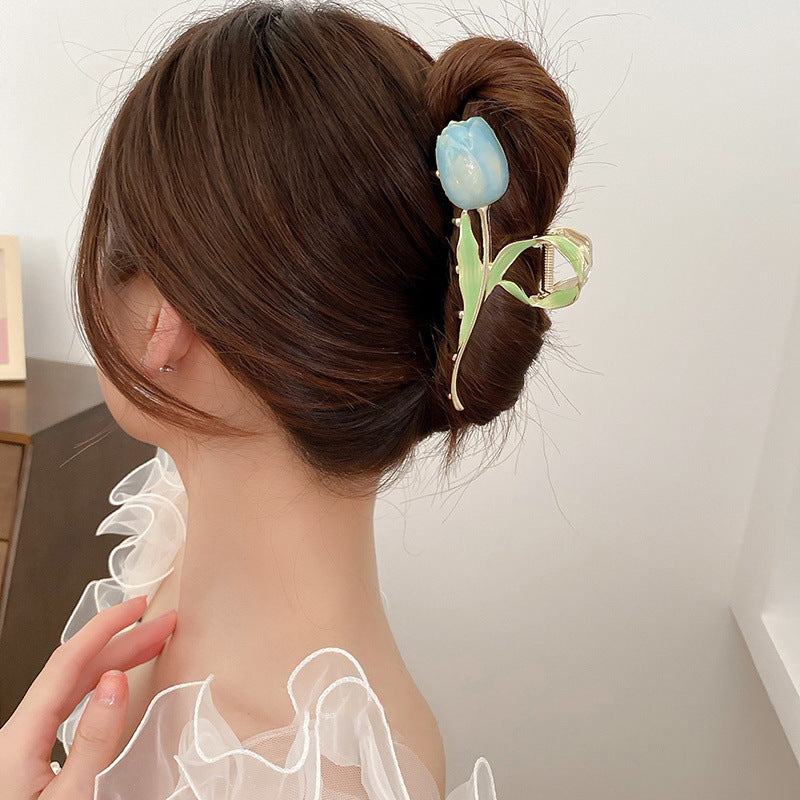 Fashion Tulip Metal Hair Claw Clip - Handmade Large Hair Accessory for Women
