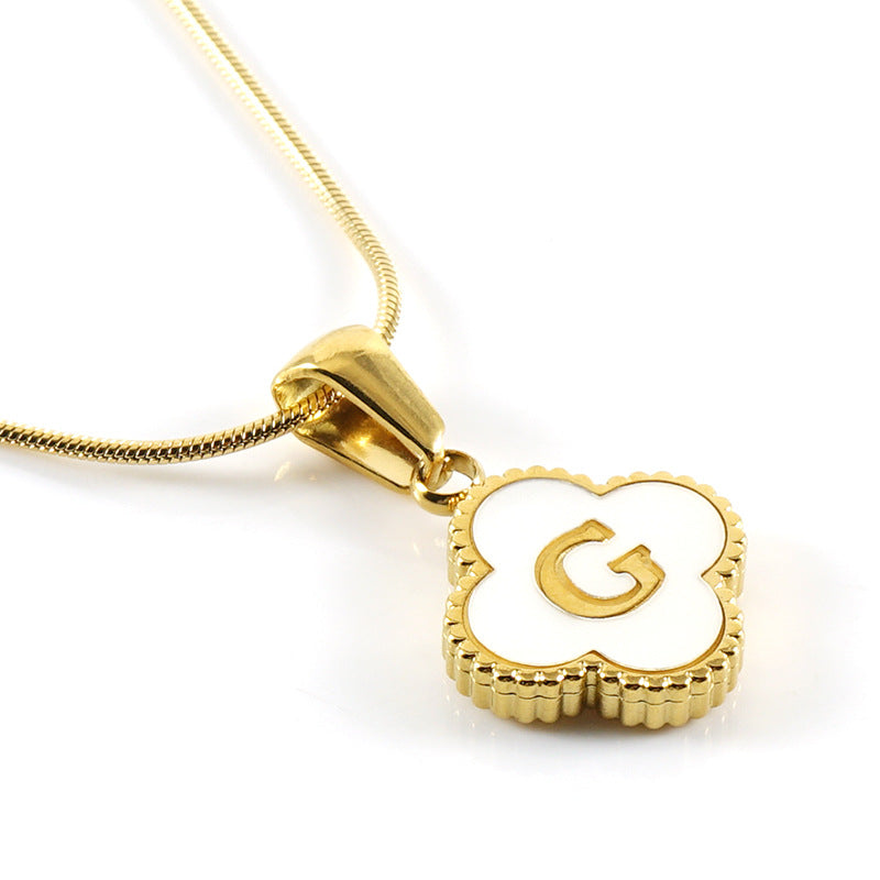 Clover Shell Letter Pendant Gold Plated Stainless Steel Snake Chain Necklace