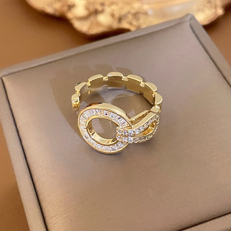Fashion Heart & Bow Knot Zircon Adjustable Copper Ring