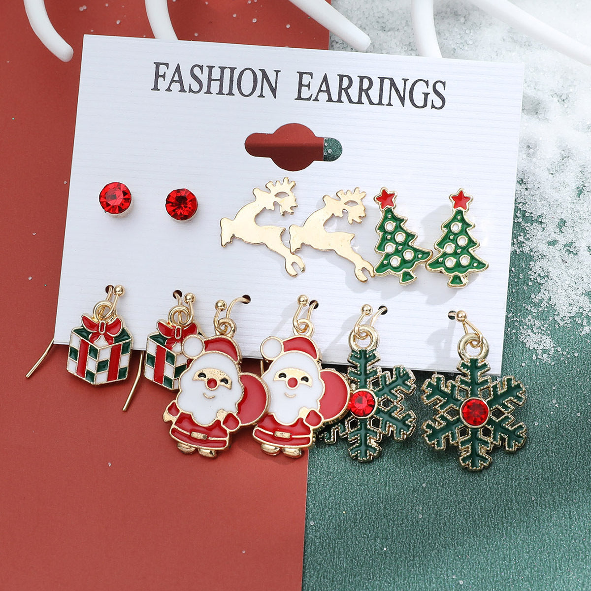 Christmas Snowflake Bell and Reindeer Earrings Set - Cute Cartoon Holiday Jewelry Gift