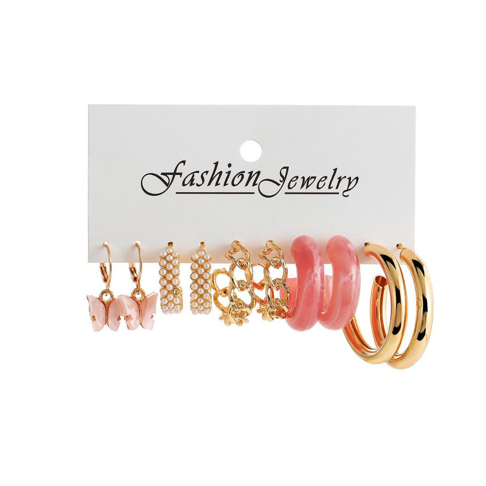 Fashion Heart & Butterfly Metal Chain Earrings Set - 15 Pieces