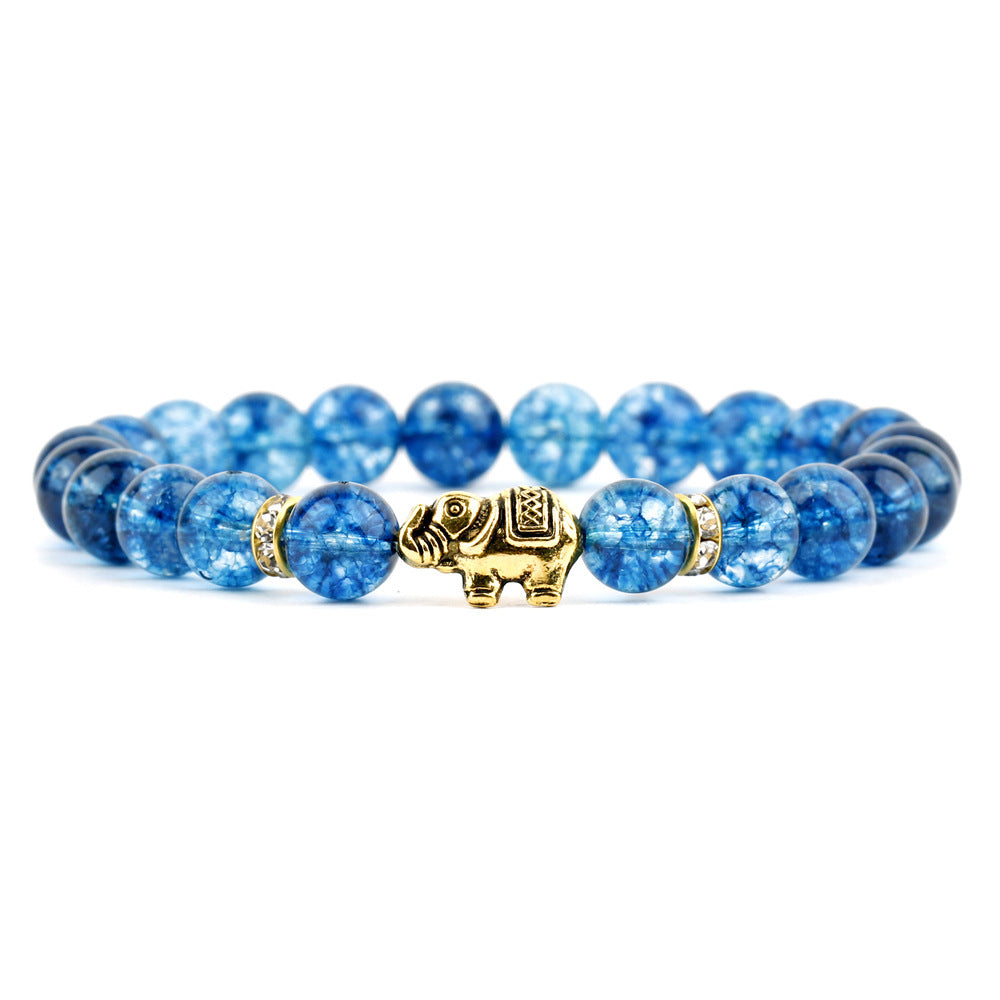 Retro Elephant Agate Beaded Bracelet with Frosted White Chalcedony Beads