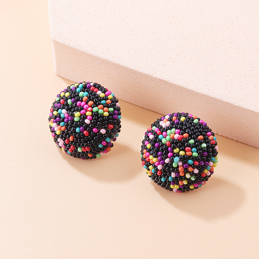 Retro Colorful Hemisphere Bead Stud Earrings for Women