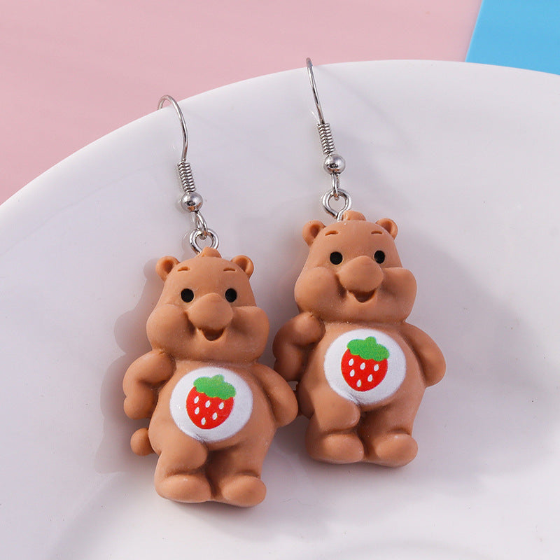 Cartoon Bear Fruit Resin Drop Earrings for Women