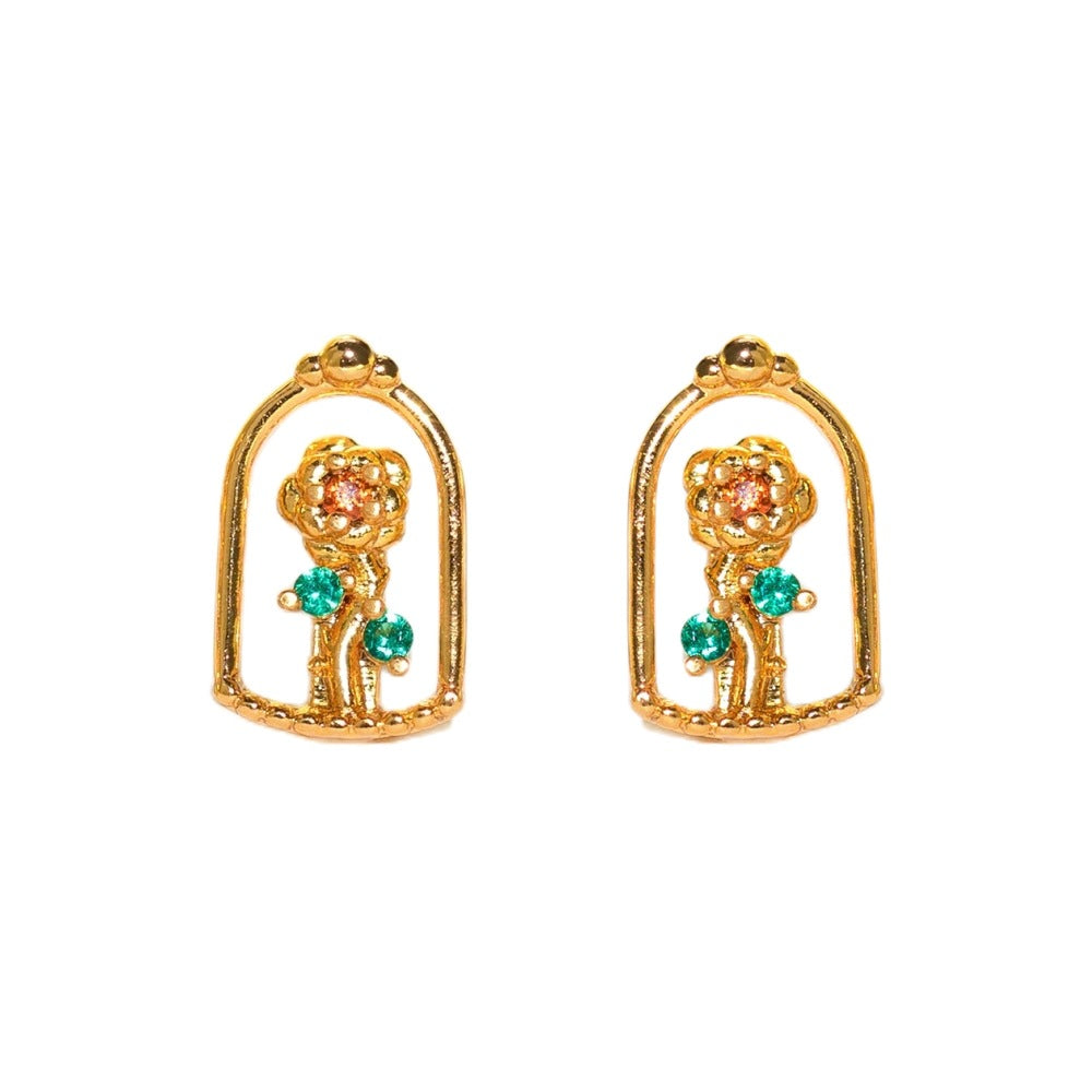 1 Set Sweet Cartoon Design 18K Gold Plated Brass Zircon Ear Studs Trio Set