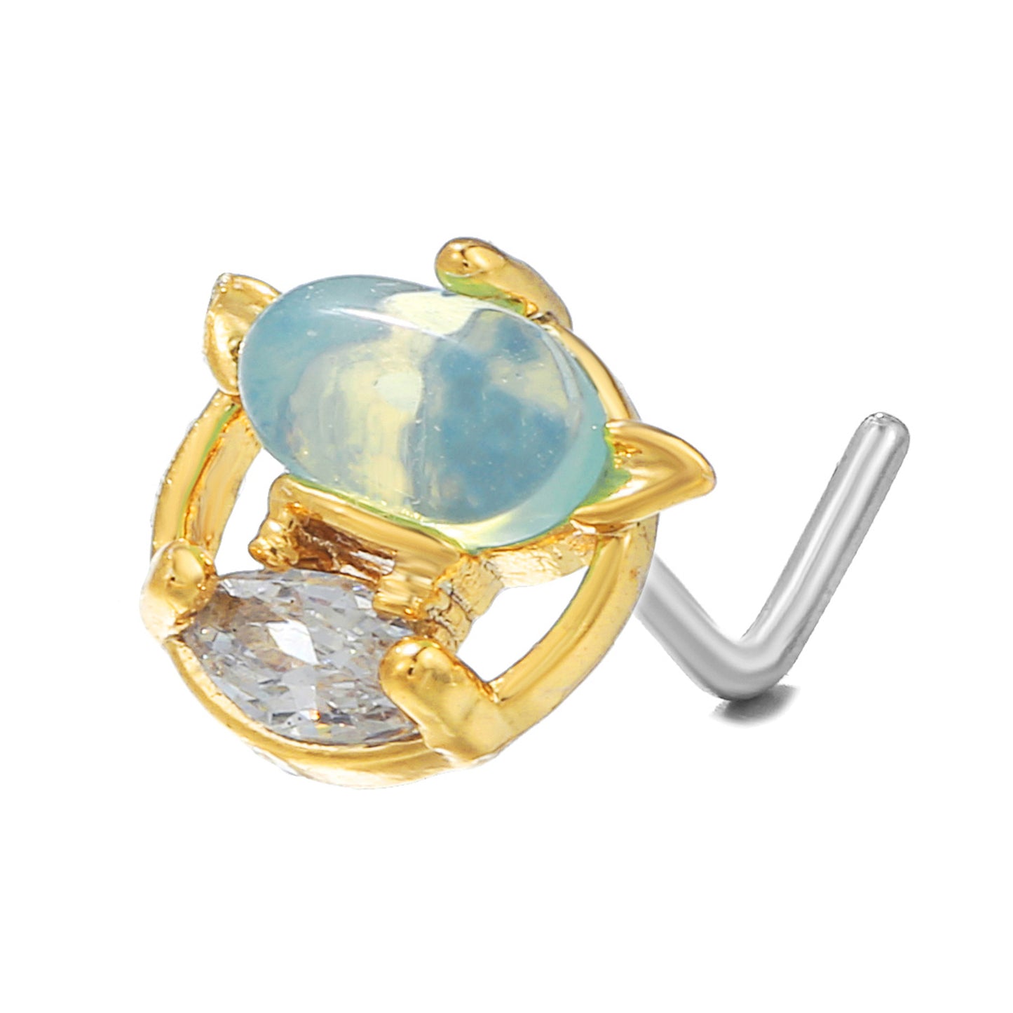 Fashion Animal Palm Brass Inlay Zircon Nose Studs with 20g Stainless Steel L Bar Piercing Jewelry