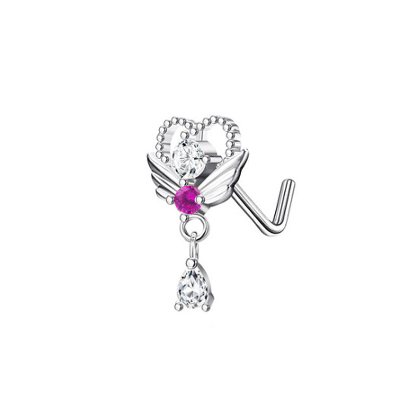 Heart Shape Wing Bow Knot Nose Studs 316 Stainless Steel with Zircon Rhinestones