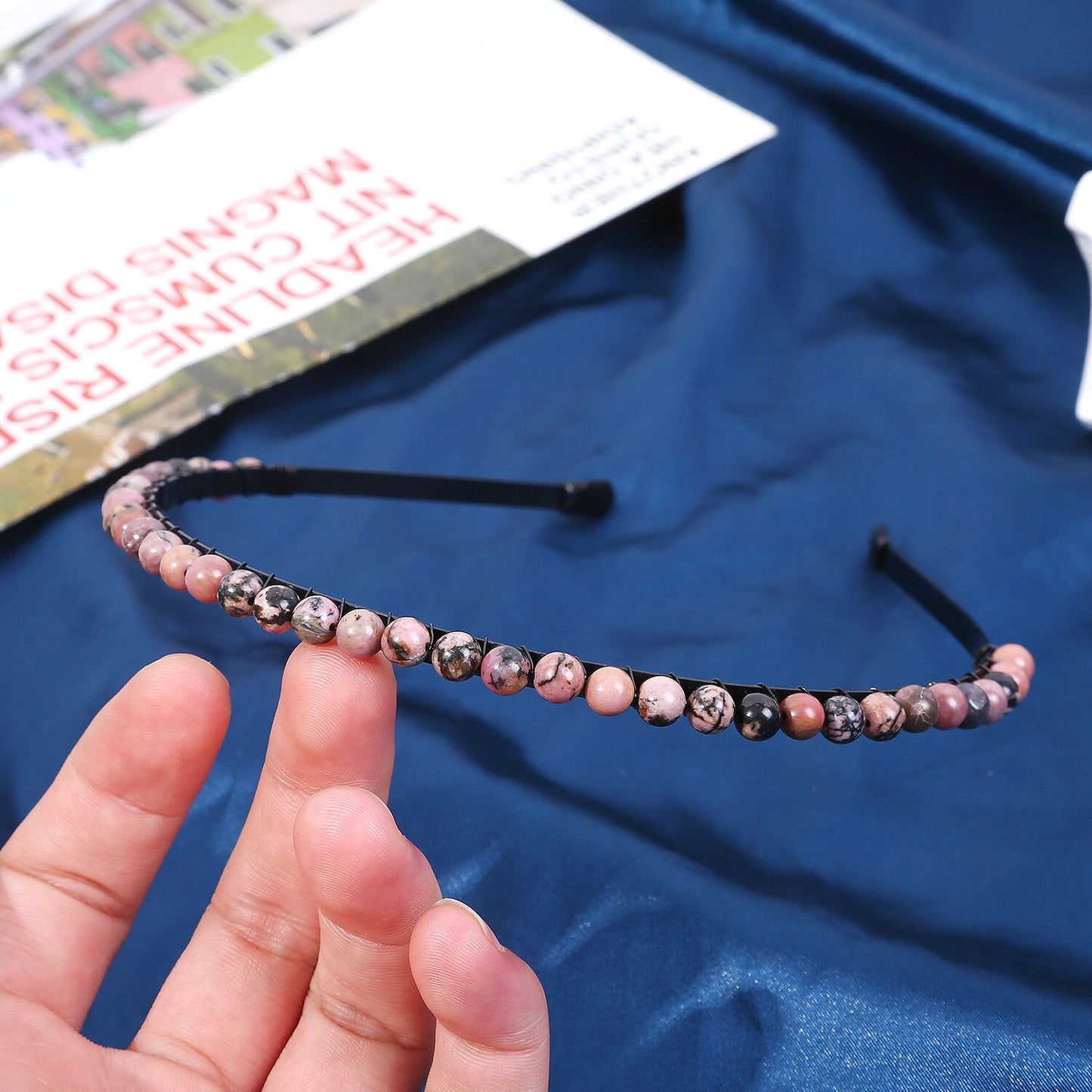 Women's Minimalist Color Block Beaded Crystal Hairband
