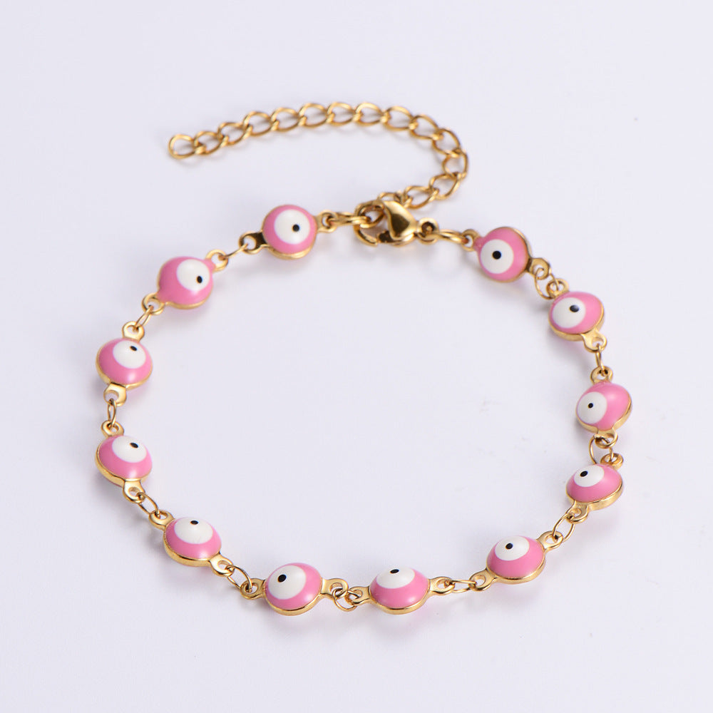 Evil Eye Multicolor Stainless Steel Beaded Bracelet for Women