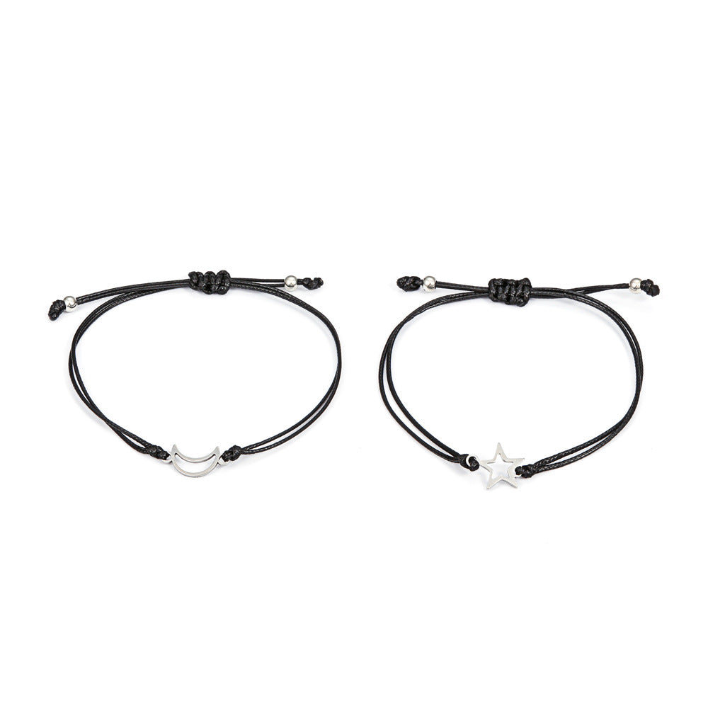Stainless Steel Hollow Sun Moon Butterfly Adjustable Couple Bracelet Set