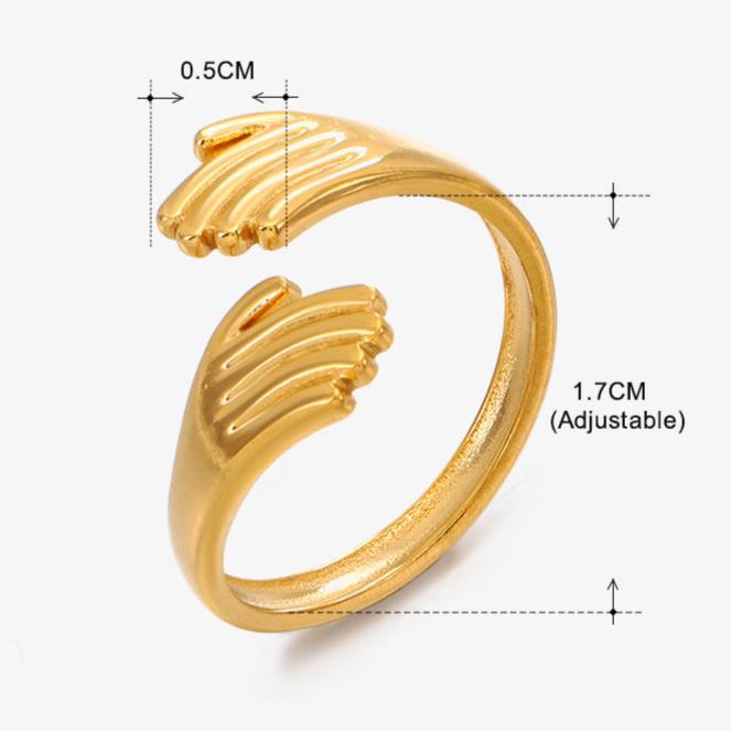 18K Gold Plated Stainless Steel Retro Open Palm Hug Ring