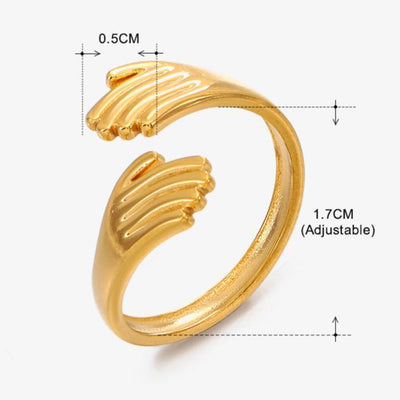 18K Gold Plated Stainless Steel Retro Open Palm Hug Ring