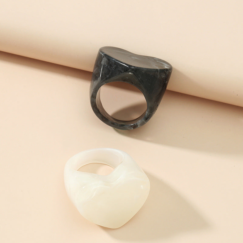Vintage Heart-Shaped Acrylic Ring Set - 2 Pieces