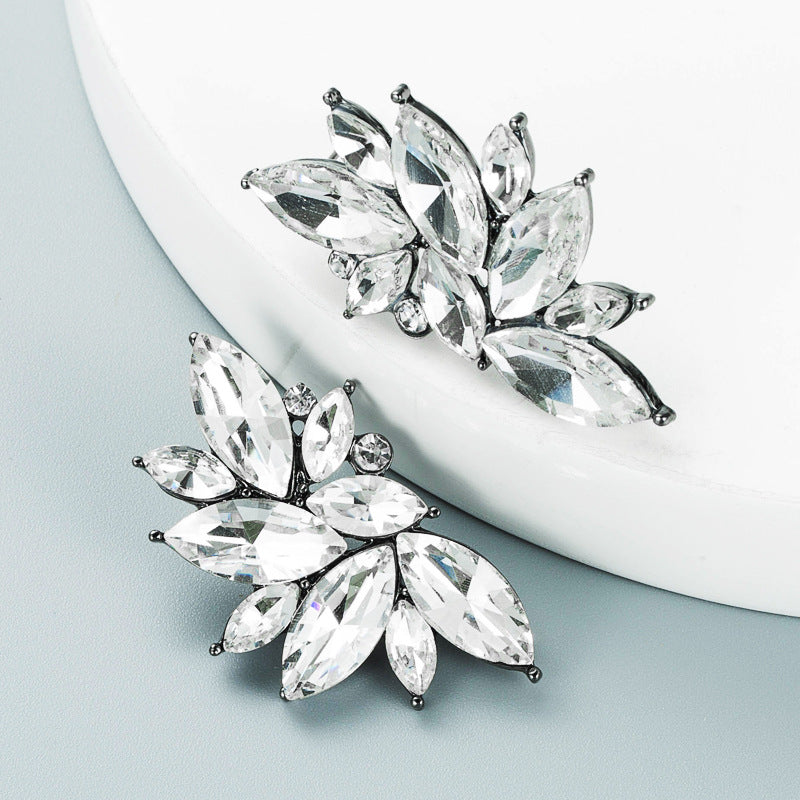 Geometric Flower Rhinestone Stud Earrings Vintage Style