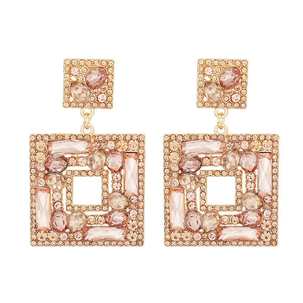 Geometric Colorful Diamond Square Hollow Statement Earrings