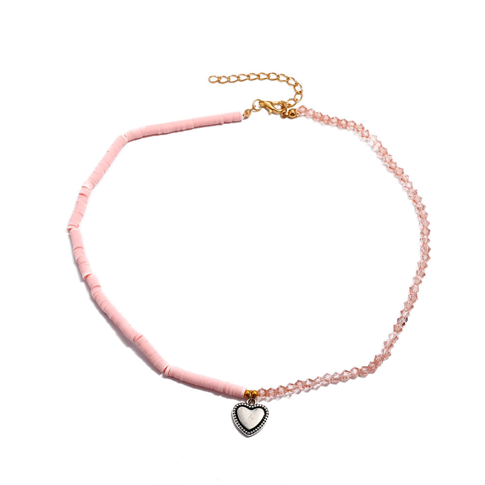 Stitching Love Crystal Pendant Necklace - European and American Fashion Clavicle Chain for Women