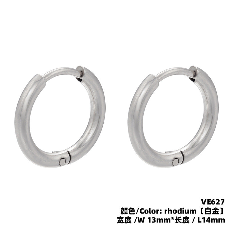 Fashion Solid Color Stainless Steel Hoop Earrings with Bead Accent
