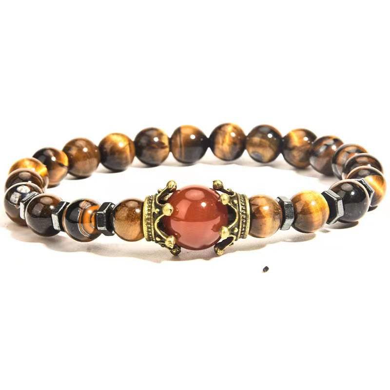 Retro Crown Alloy Tiger Eye Beaded Bracelet