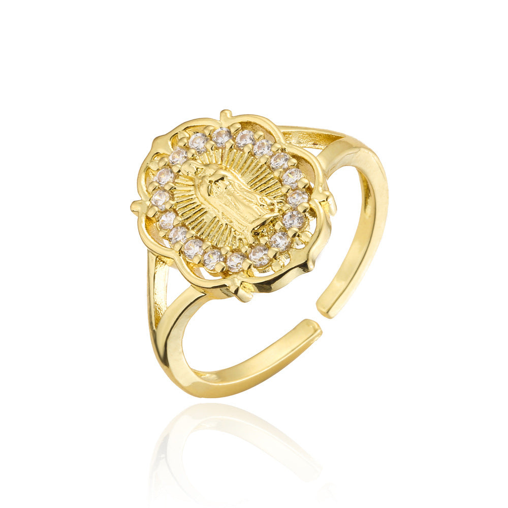 European American Copper-Plated Gold Virgin Mary Open Ring Jewelry