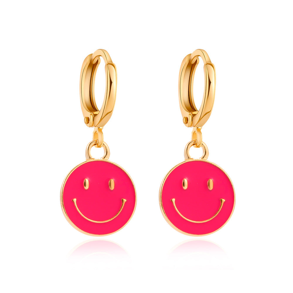 Retro Smiley Face Oil Drop Earrings - Minimalist Metal Hoop Jewelry for Women