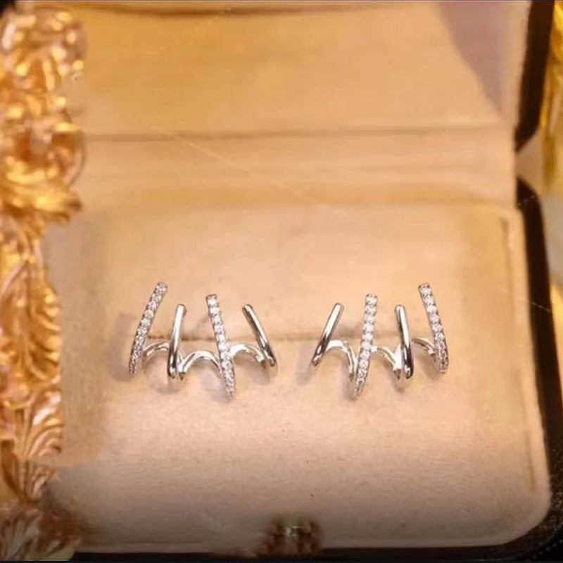Geometric Diamond Circle Hoop Earrings with Hypoallergenic Silver Studs
