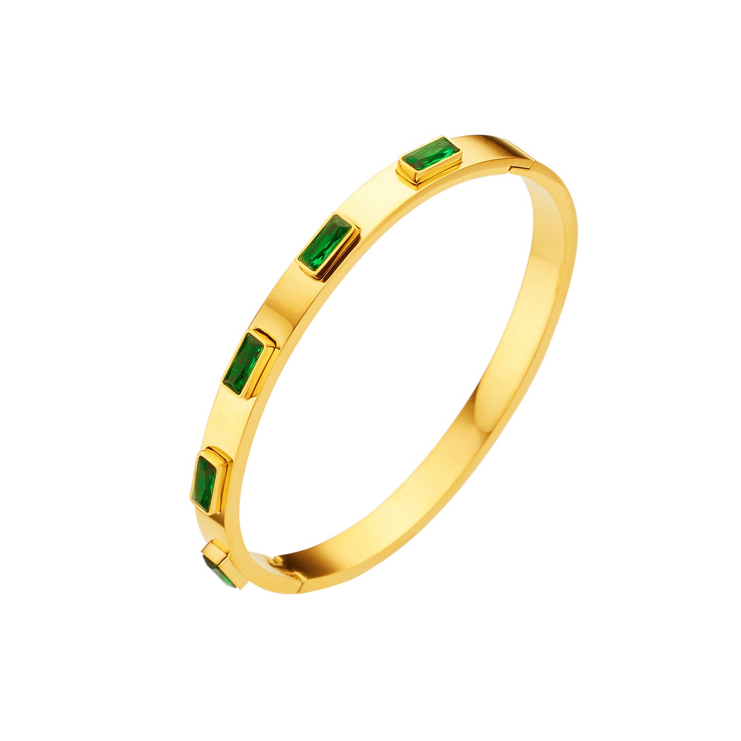 Simple Heart Shape Diamond Gold-Plated Titanium Steel Bangle Bracelet
