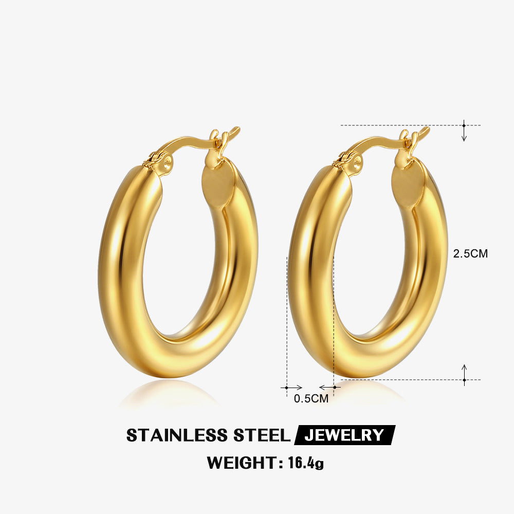 1 Pair Minimalist 18K Gold Plated Geometric Stainless Steel Hoop Earrings