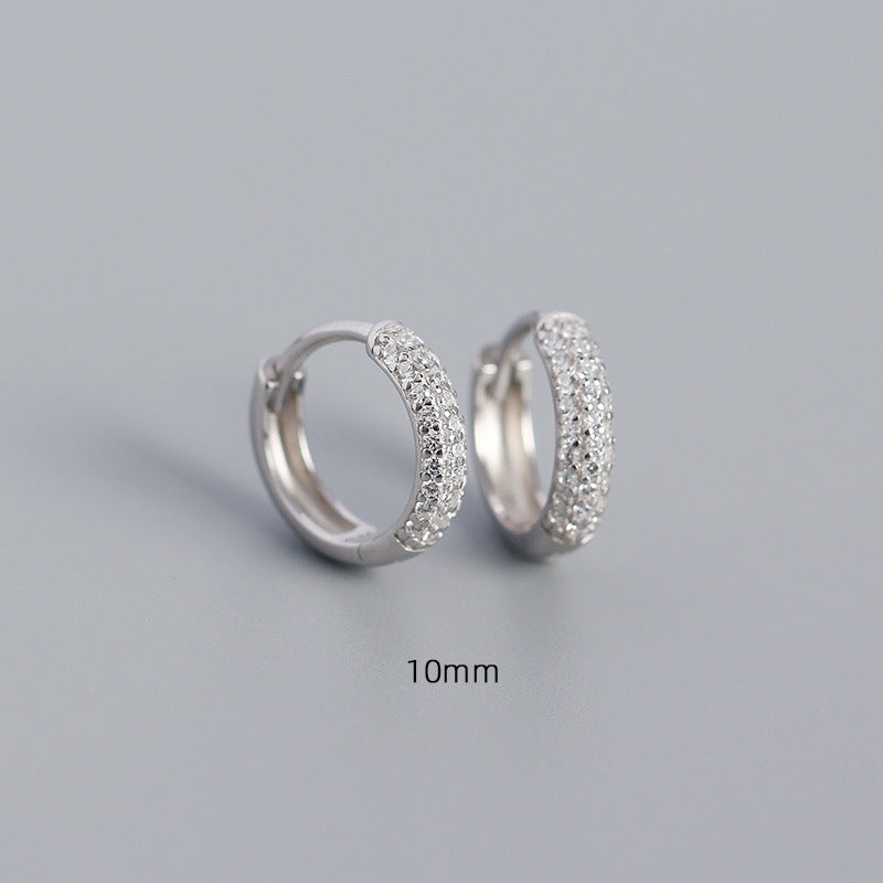 S925 Silver Three-Row Diamond Wide-Faced Ear Cuff Earrings