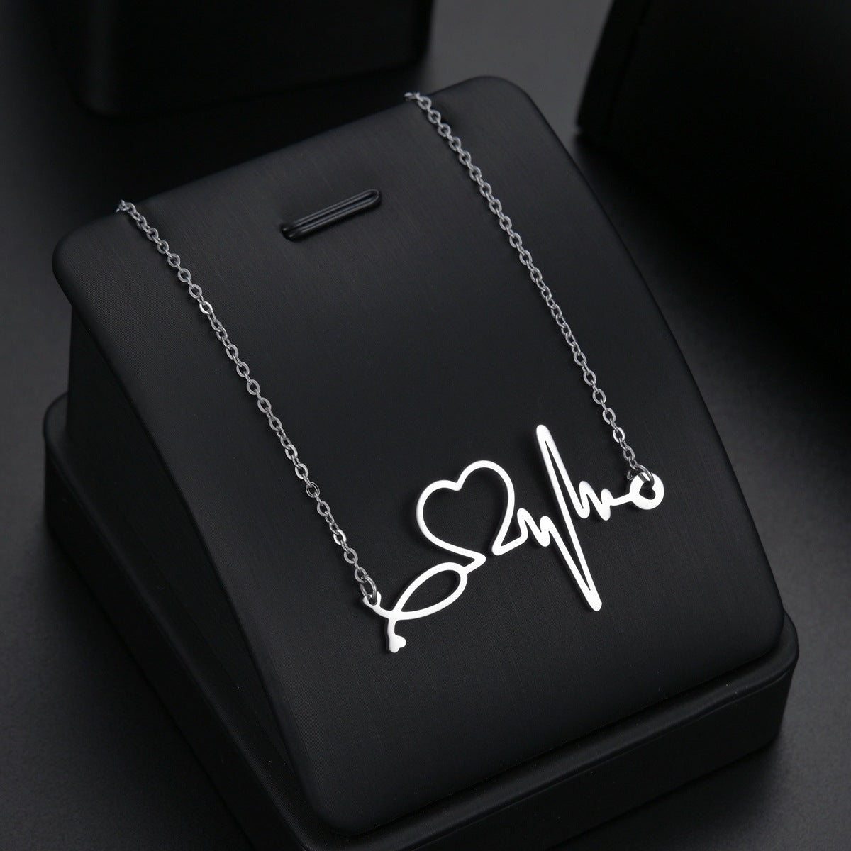 Fashion Simple ECG Heartbeat Titanium Steel Women's Necklace with Heart-Shaped Pendant
