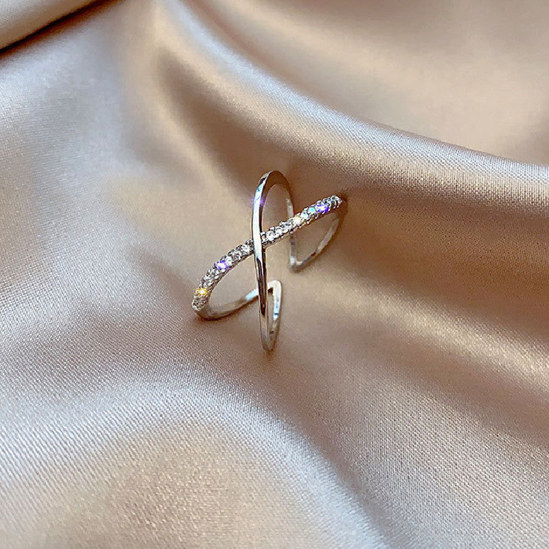 Fashion Geometric Copper Inlay Zircon Open Ring with Artificial Pearls