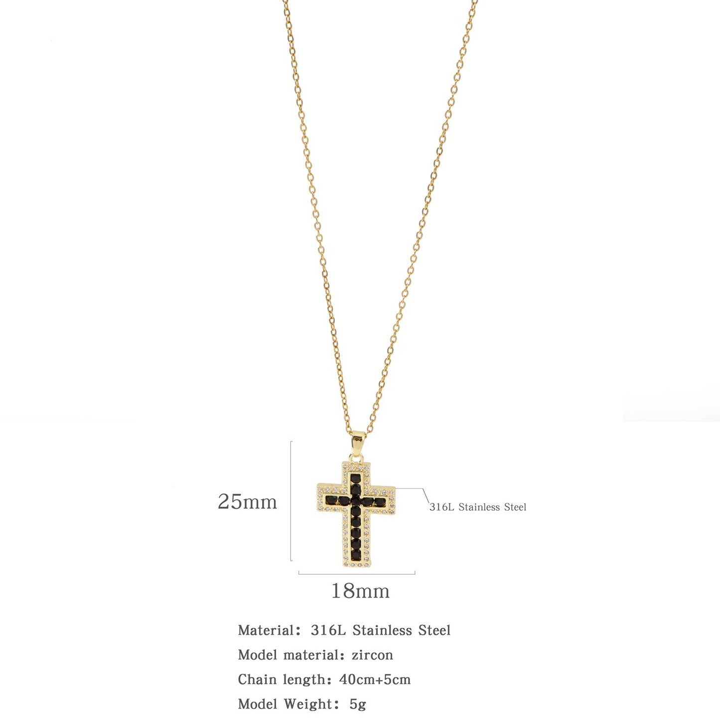 Glam Zircon Cross Pendant Necklace for Women in Copper Plated Stainless Steel