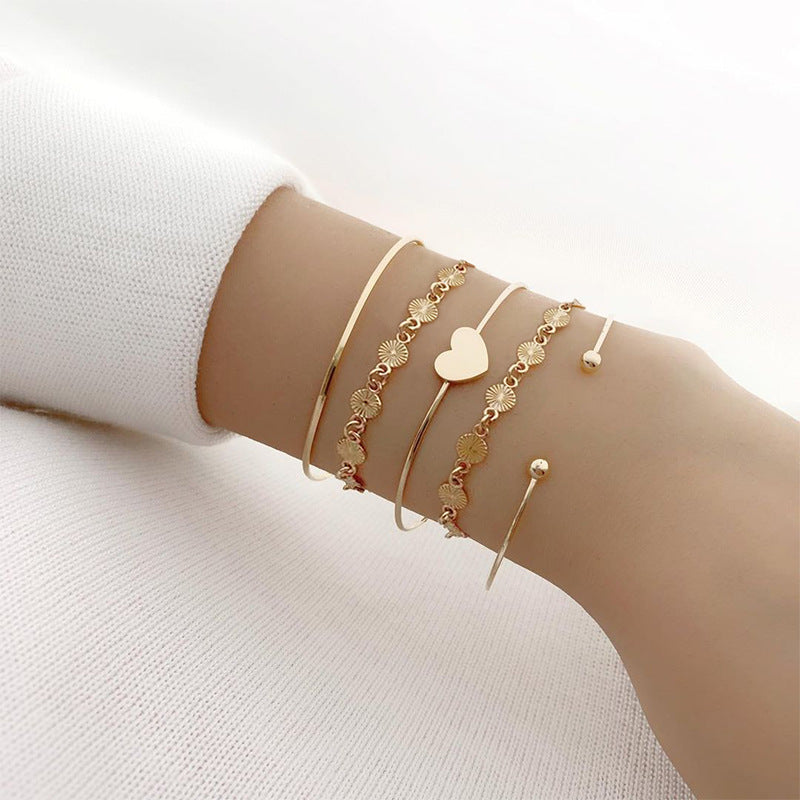 Multi-layer Gold-plated Heart and Moon Bracelet Set for Women
