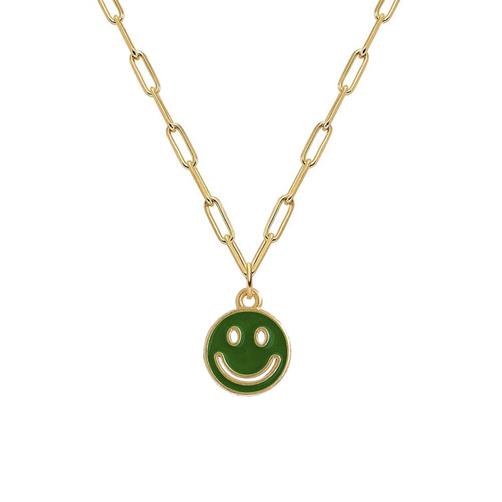 Dripping Smiley Face Alloy Pendant Necklace - Fashion Double-Sided Design