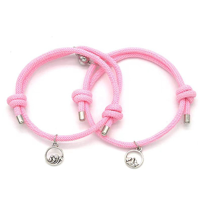 Simple Alloy Magnetic Couple Bracelets Set