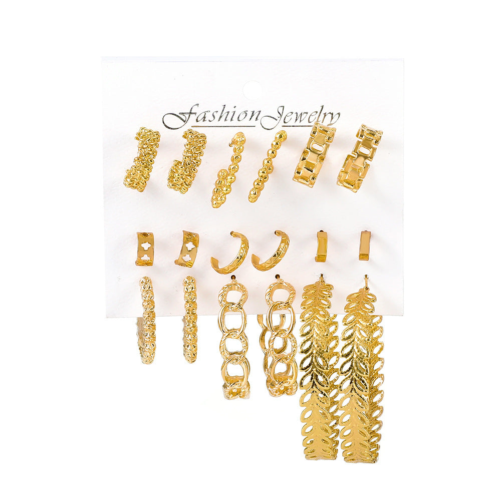Retro Geometric Circle Earring Set - 9 Piece Collection