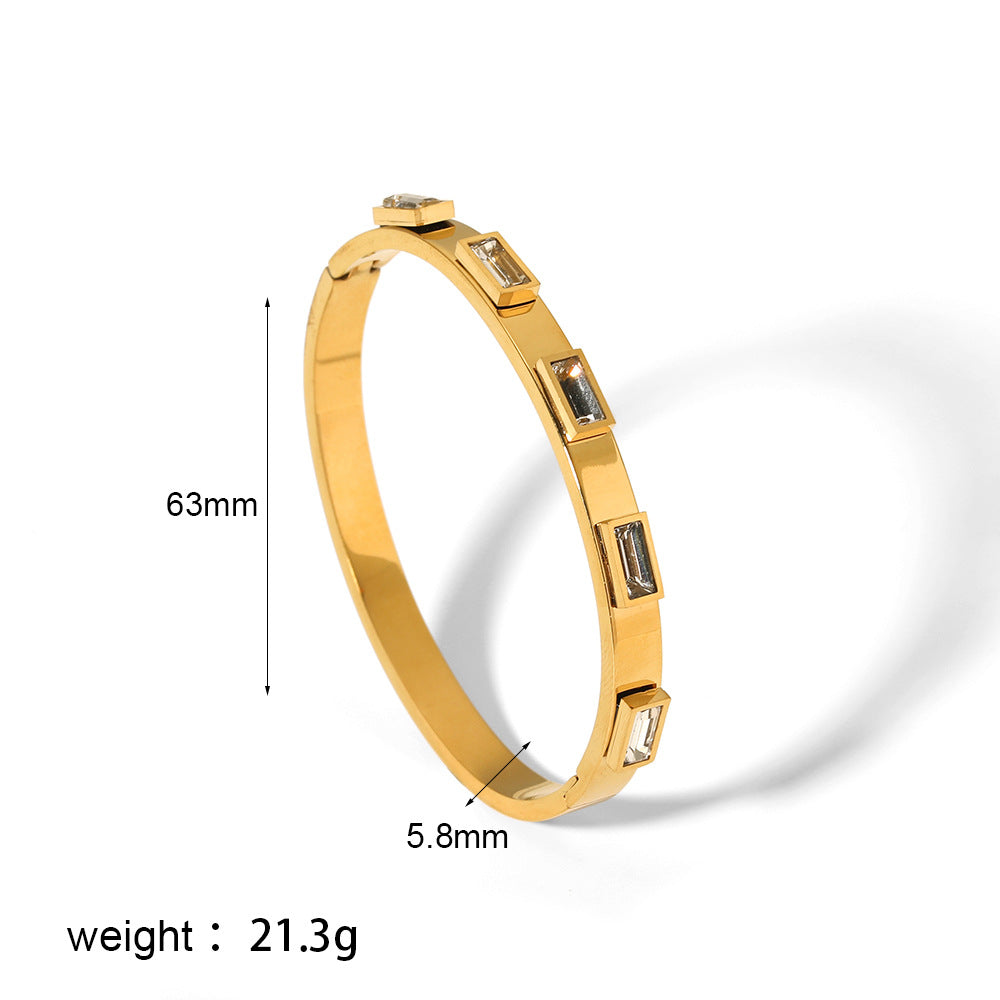 18K Gold Plated Stainless Steel Zircon Star Bangle Bracelet